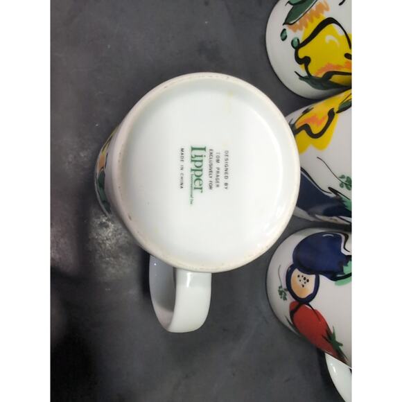 Tom Prager Vegetable Coffee Mug Set, Eggplant Tomato Pea, Lipper Mugs, Set of 4 - Picture 7 of 9